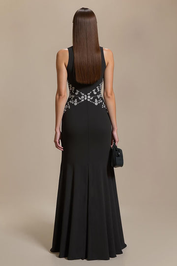 Black Long Sleeveless A Line Formal Dress